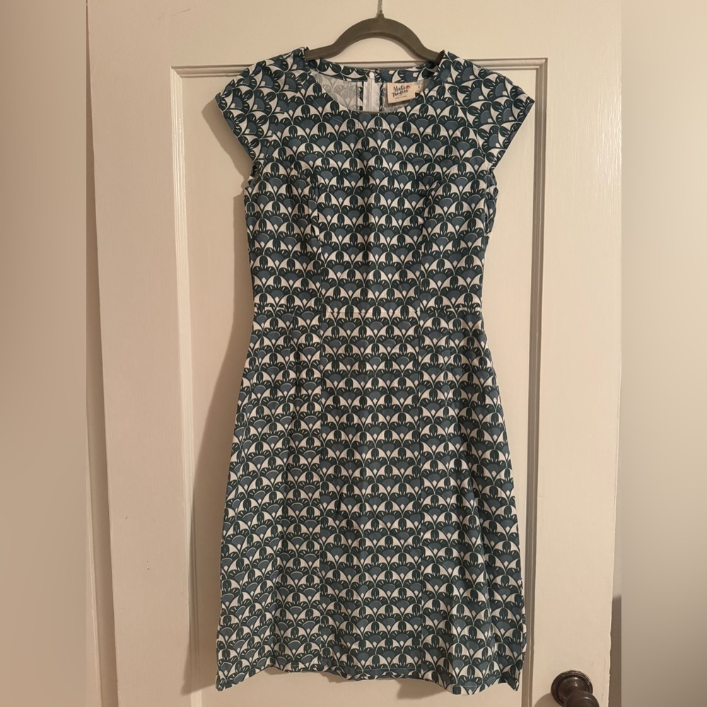 Mata Traders Hand Block Print Cotton Sheath Dress - Blue & White Art Deco